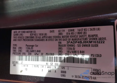 2019 Ford Fiesta Se from USA, damaged, VIN 3FADP4BJ8KM163222